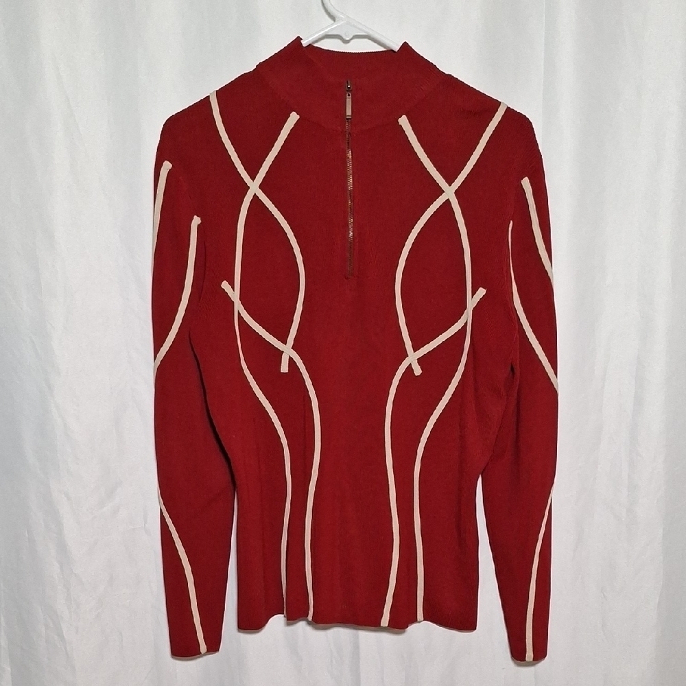 Cream and Red Cowl Neck Sweater with Elegant Design